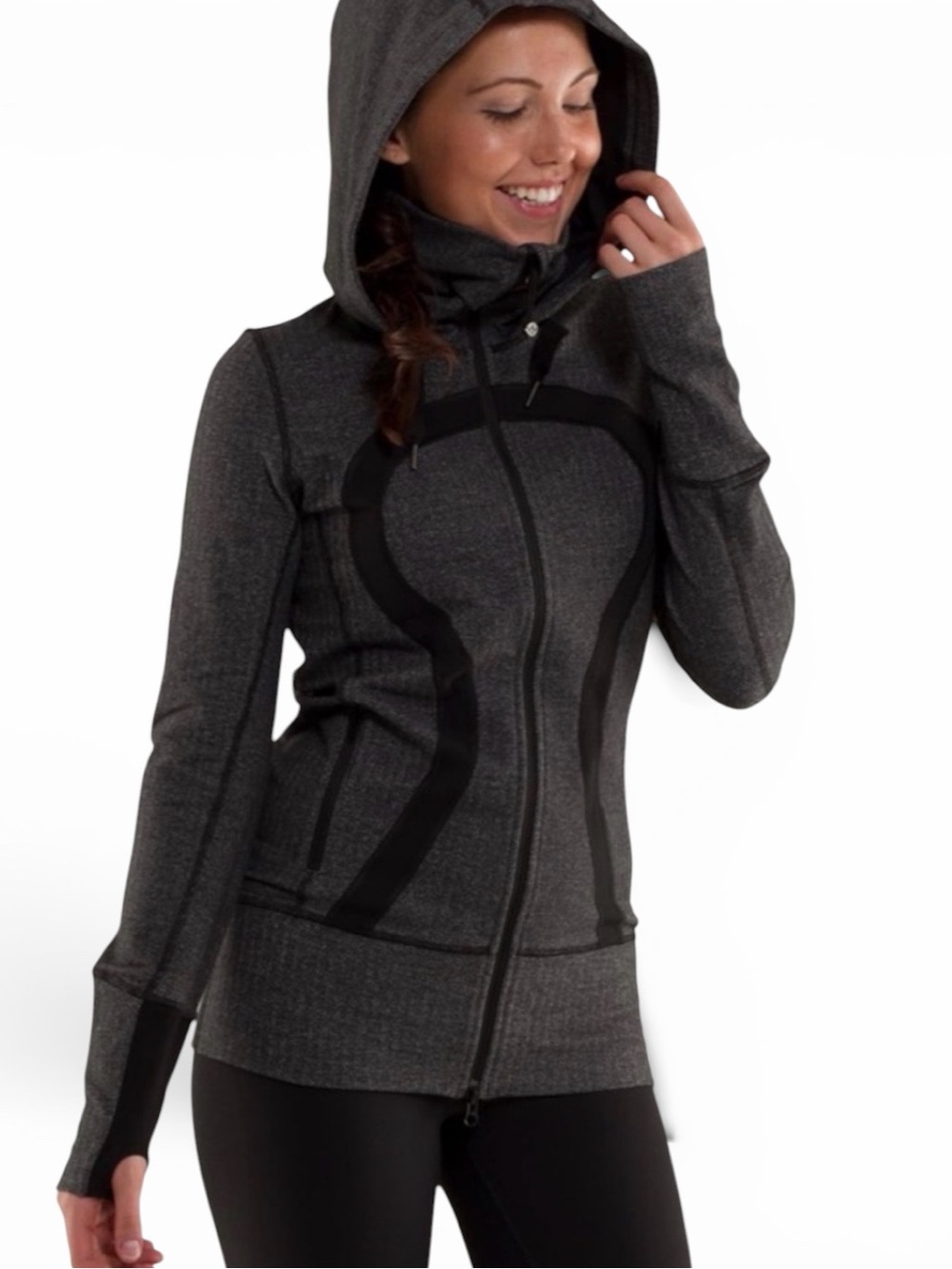 Lululemon Size 4 Charcoal and Black Stride Jacket Full Zip Hooded Sweatshirt B6